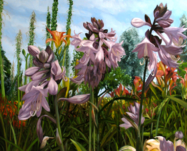 Hostas tussen lelies